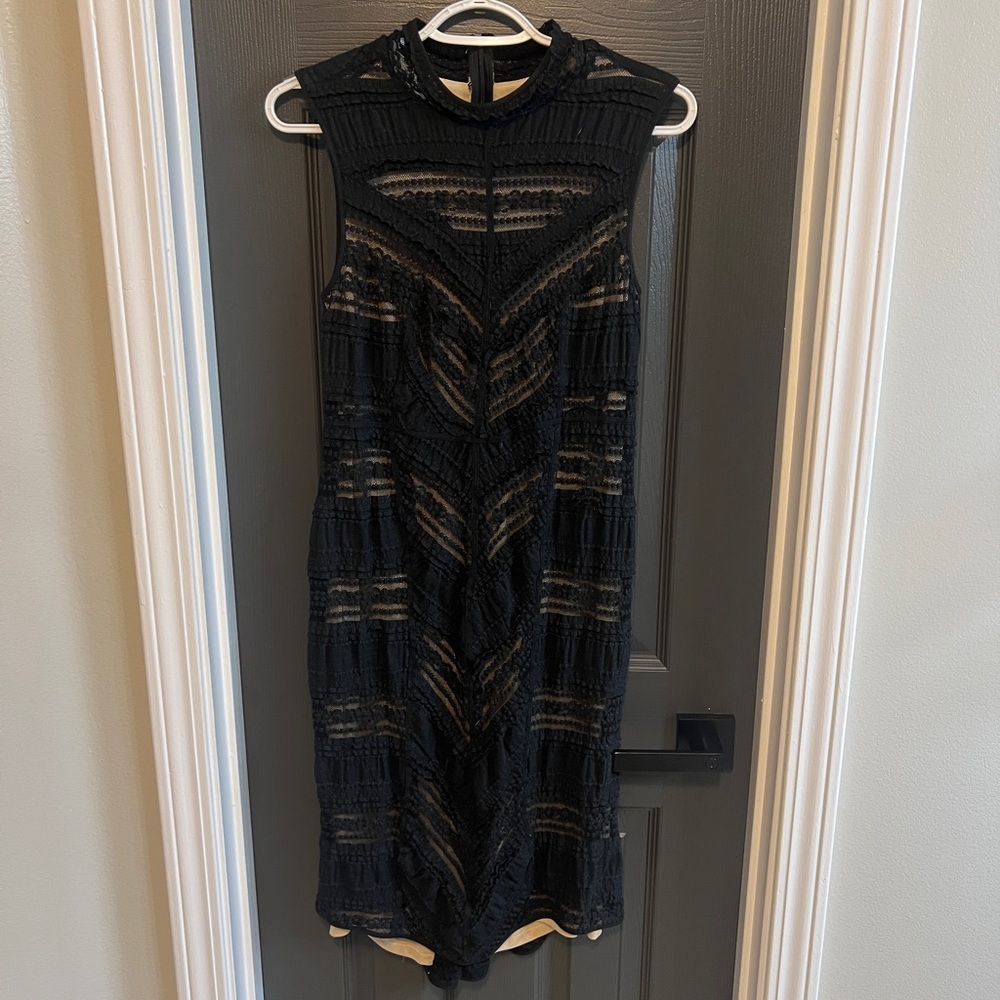 VENUS Black and Cream Lace Mini Dress